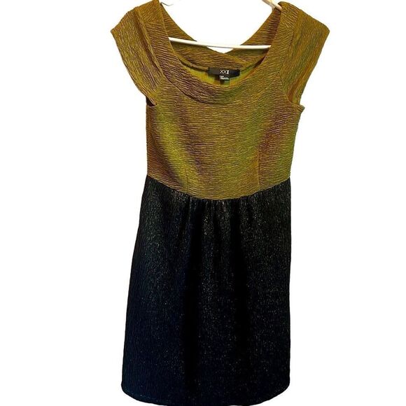 forever 21 XXI small green bronze and black with metallic shimmer dress vintage - Picture 1 of 5
